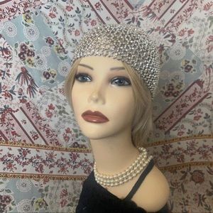 Gatsby/Art Deco 20s Silver Fully Beaded Flapper Cap